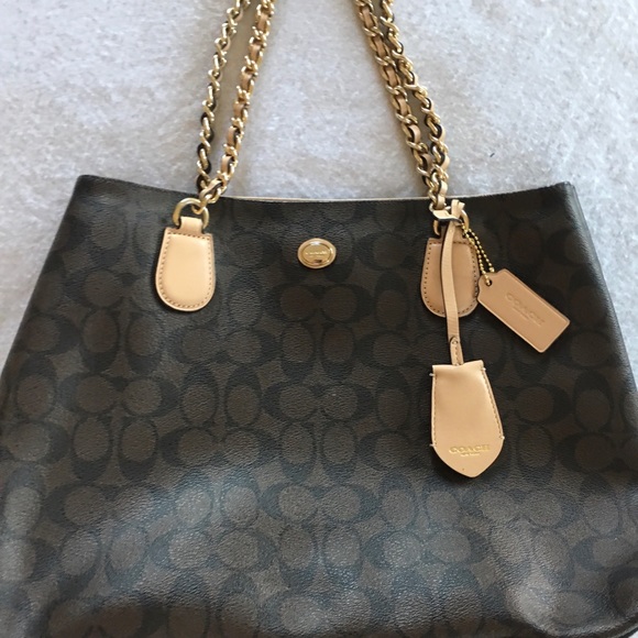 Coach Handbags - COACH CC monogram handbag w/ gold chain handles